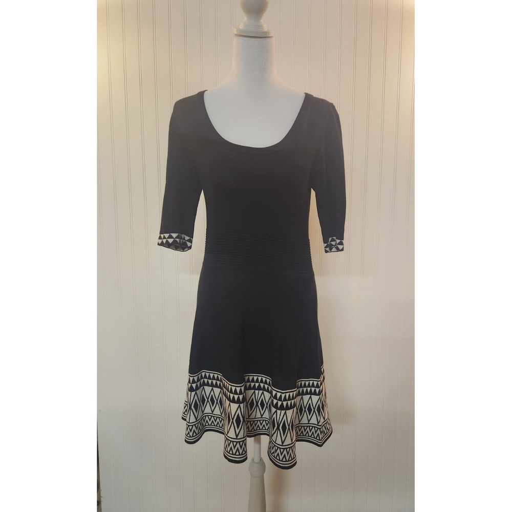Women's Black Geometric Aztec Knit Dress Size L Boho Southwest Tribal‎ Gothic